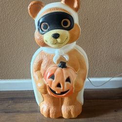 Vintage Halloween BEAR Blow Mold Pumpkin Mask Bandit Empire Ghost 23”