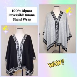 100% Alpaca Reversible Sweater Shawl Wrap 