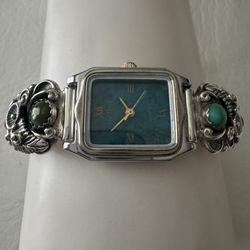 STC Native American Sterling Silver Turquoise & Coral Wrist Watch