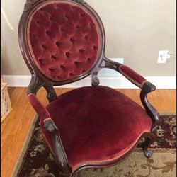 Pair of Antique Burgundy Victorian Parlor Chairs