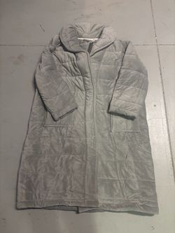 Gray Quilted Plush Wearable Blanket Robe