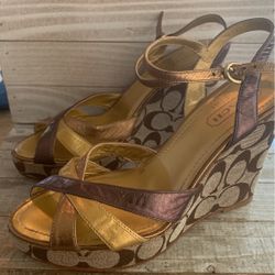 Coach Wedge Strappy Sandals Great Condition Size 6.5