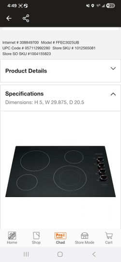 Frigidaire 30in cooktop