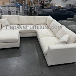 Btand new! Plush Ivory Corduroy sectional and ottoman, Sectional, Sofa, Couch, Sectional couch, L-Shaped sofa, Ivory sofa, Beige sectional, sectionals