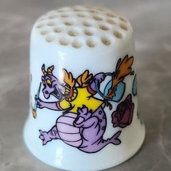 Vintage 1982 Disney Epcot Center Porcelain Thimble Figment Dragon Japan Flowers