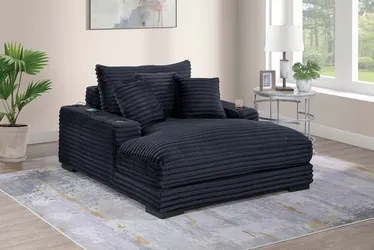 Chaise Lounge Wrapped in plush  corduroy fabric | Available in Black, Grey, or Beige