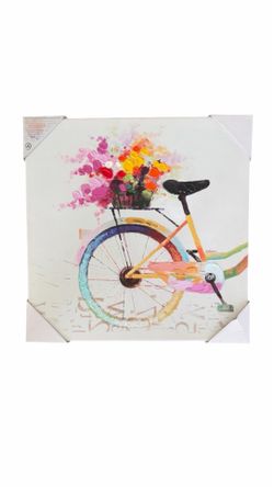 Hand Embellished Canvas Painting Bicycle @ Flowers