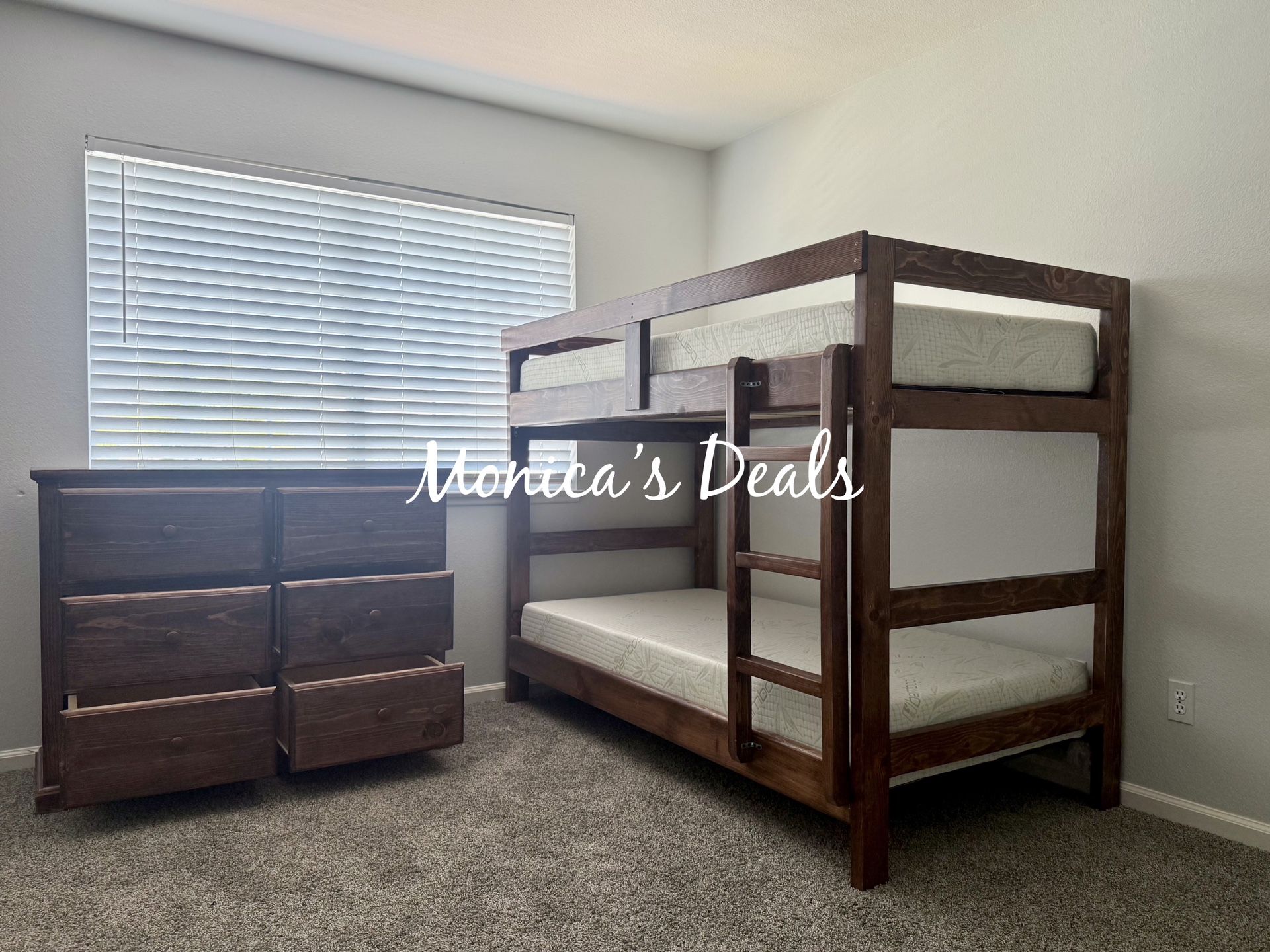 Solid Wood Twin/Twin Bunk Bed With Both Mattresses & 48” Dresser $940