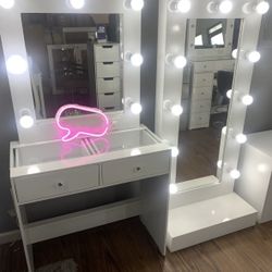 Vanity Set White Desk Light Mirror Dresser Makeup Table🎄Christmas Special 🎅