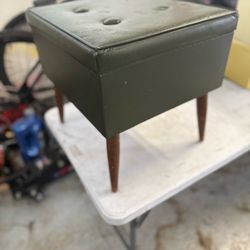 Vintage Mid-Century Tufted Green Vinyl Footstool / Ottoman