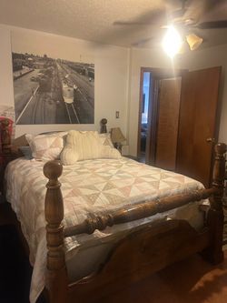 Wooden Bed frame with mattress