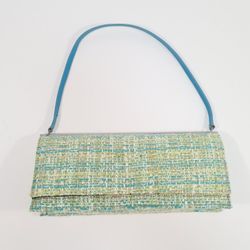 Putu by J MacLear Woven Tweed Clutch Turquoise Blue 