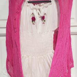 White Mexican Dress With Shawl