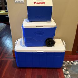 Three Blue Coolers Various Size -  Coleman/Igloo - Good Condition