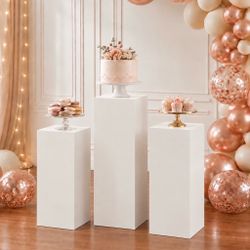 3PCs White Rectangle Pedestal Display Stands