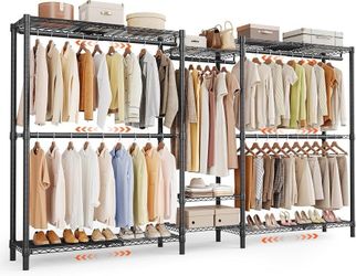 C291 $100  S3 Expandable Heavy Duty Clothes Rack Closet Organizer System Black Adjust from 5'8" to 8'3", Max Load 1200LBS, Freestanding Portable Close