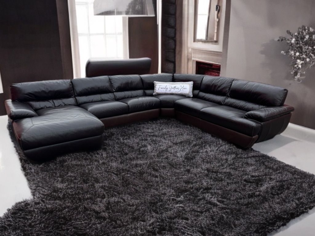 Genuine Brown Leather Cindy Crawford Sectional Couch Sofa