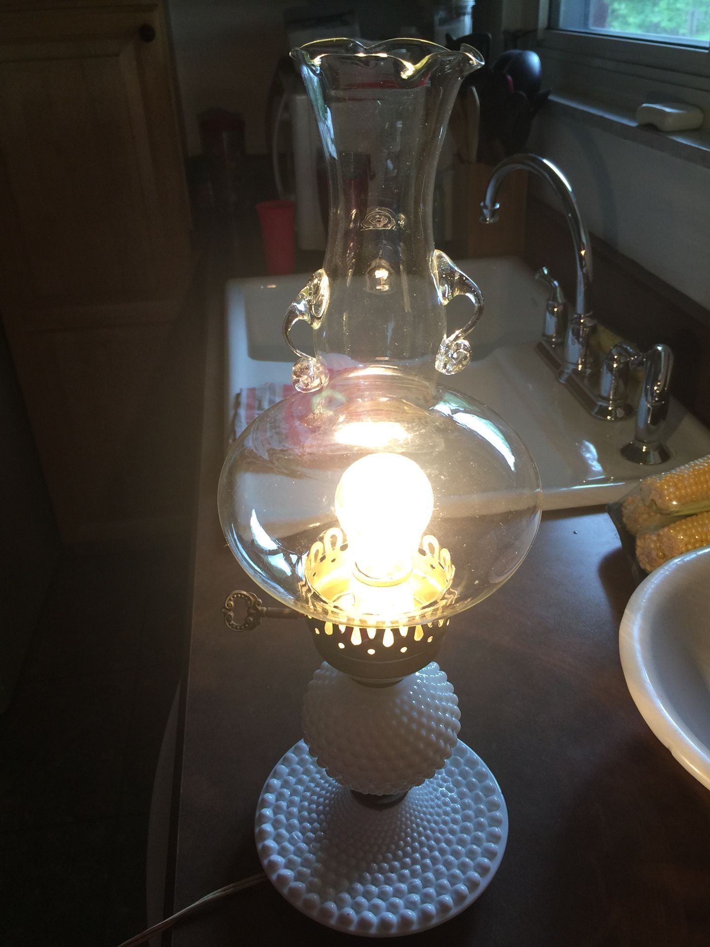 Antique milk glass lamp