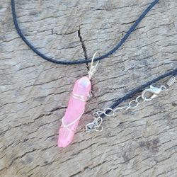 Pink Aura Quartz Cord Necklace 