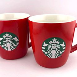 2Pc Starbucks 2021 Holiday 12 fl oz/ 354 ml  Red Coffee Ceramic Green Siren Logo Cup Mug  Set Of 2 Red 2021 Starbucks Coffee Mugs 12 Fl Oz 354mL Siren