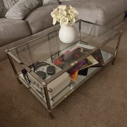 Modern Glass & Silver Metal Coffee Table