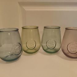 A Set of 4 Collectible 5" Tall 100% Authentic Recycled 4 Colors Glass Cup Drinking Tumblers