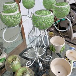 6 Crackle Glass Candle Holders