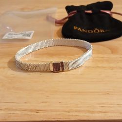 Pandora Authentic Brand New Sterling Silver Mesh Bracelet 7.5 Inch With Pouch 