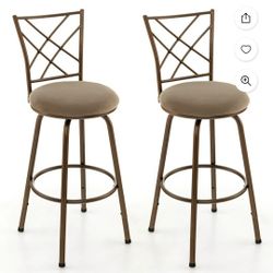Set of 2 24/30 Inch Adjustable Swivel Barstools Metal Dining Chairs Brown