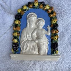 Vintage Italian Ceramic Madonna Wall Plaque S. Puca
