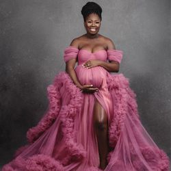 Pink Tulle Maternity Ball Gown