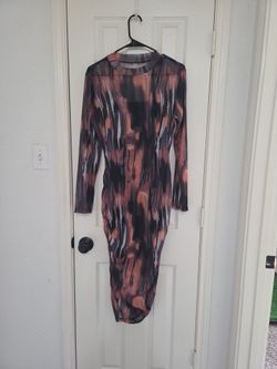 Copper Brown & Black sheer dress w/black slip dress Size L