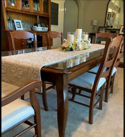 Solid Wood Dining Room Set – Table, 6 Chairs & Hutch – $800 OBO