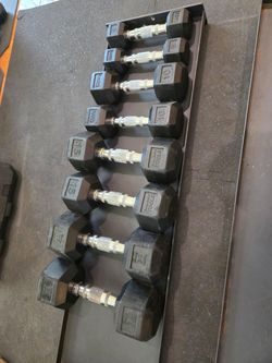 5lb thru 20lb (100lb) used Rubber Hex Dumbbell Set-