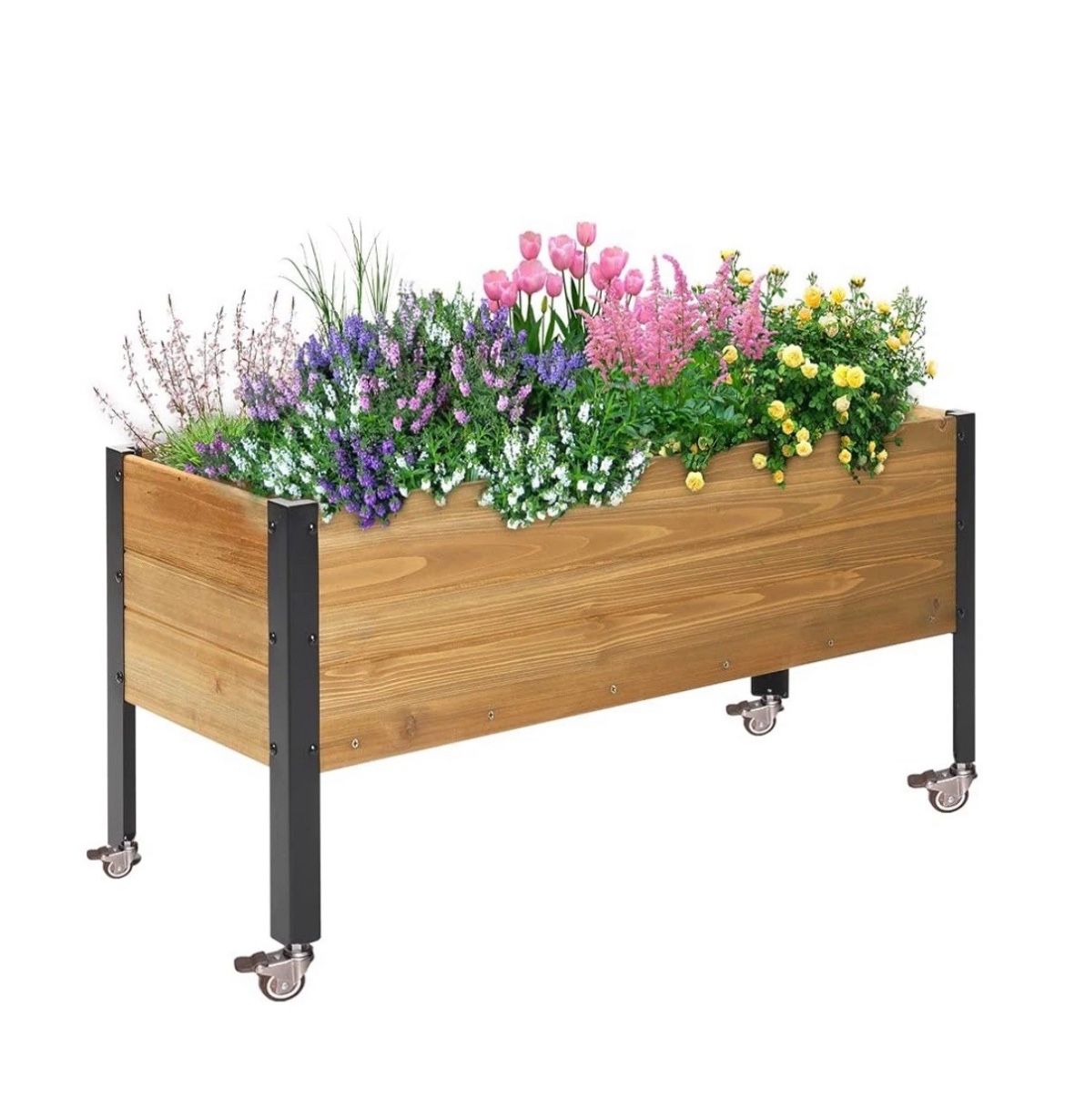 Wooden Raised Garden Bed Elevated Raised Planter Box with Wheels Outdoor Planter