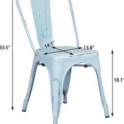 Metal Indoor-Outdoor Use Stackable Kitchen Trattoria Side Chic Dining Bistro Cafe Chairs with Back Set of 4 (Distressed Blue)