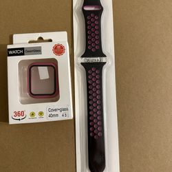 Pink/Black Apple Watch Band & Pink Watch Bumper Case 