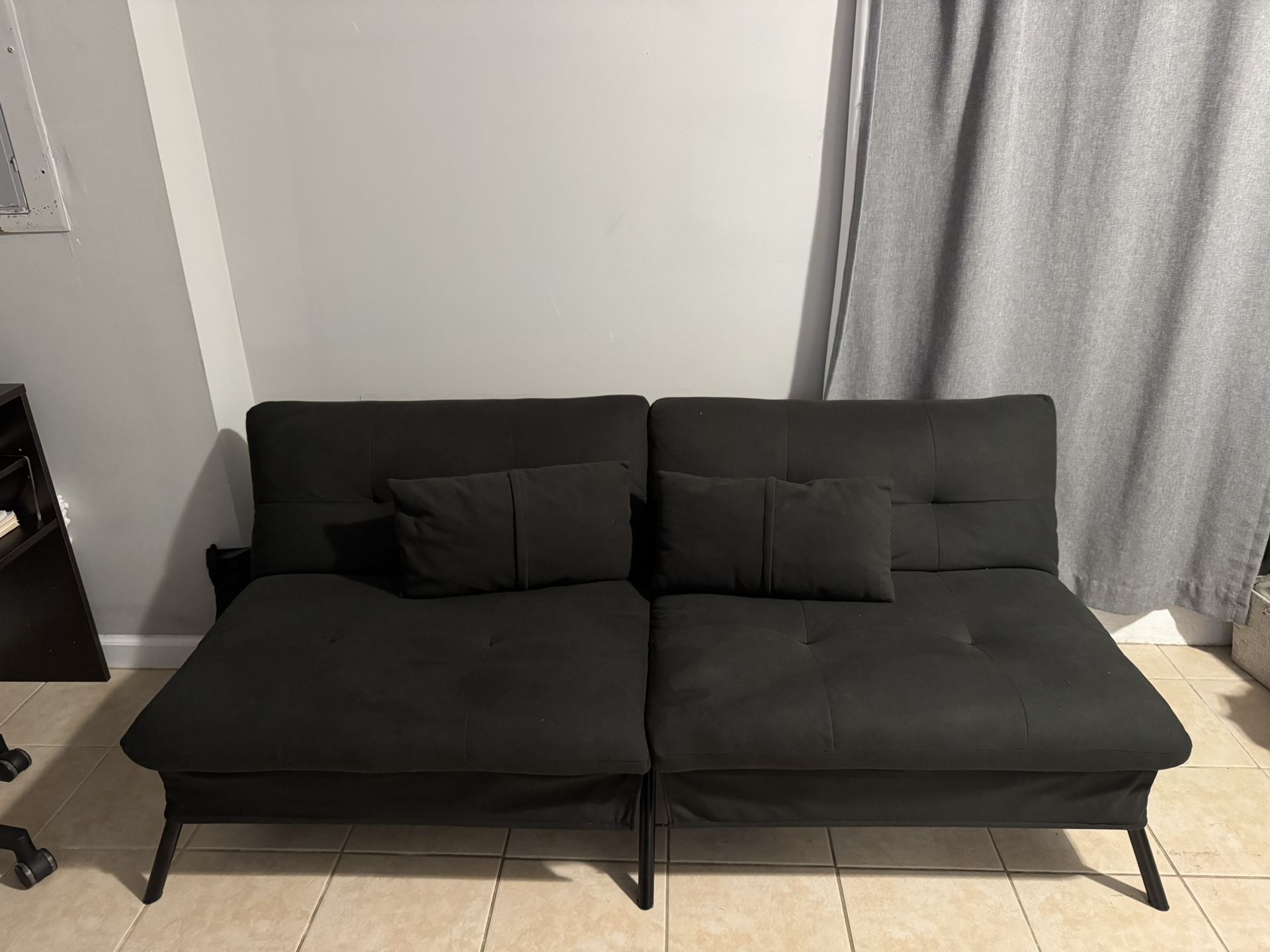 Futon Couch- Black With Pillows- Barely Used