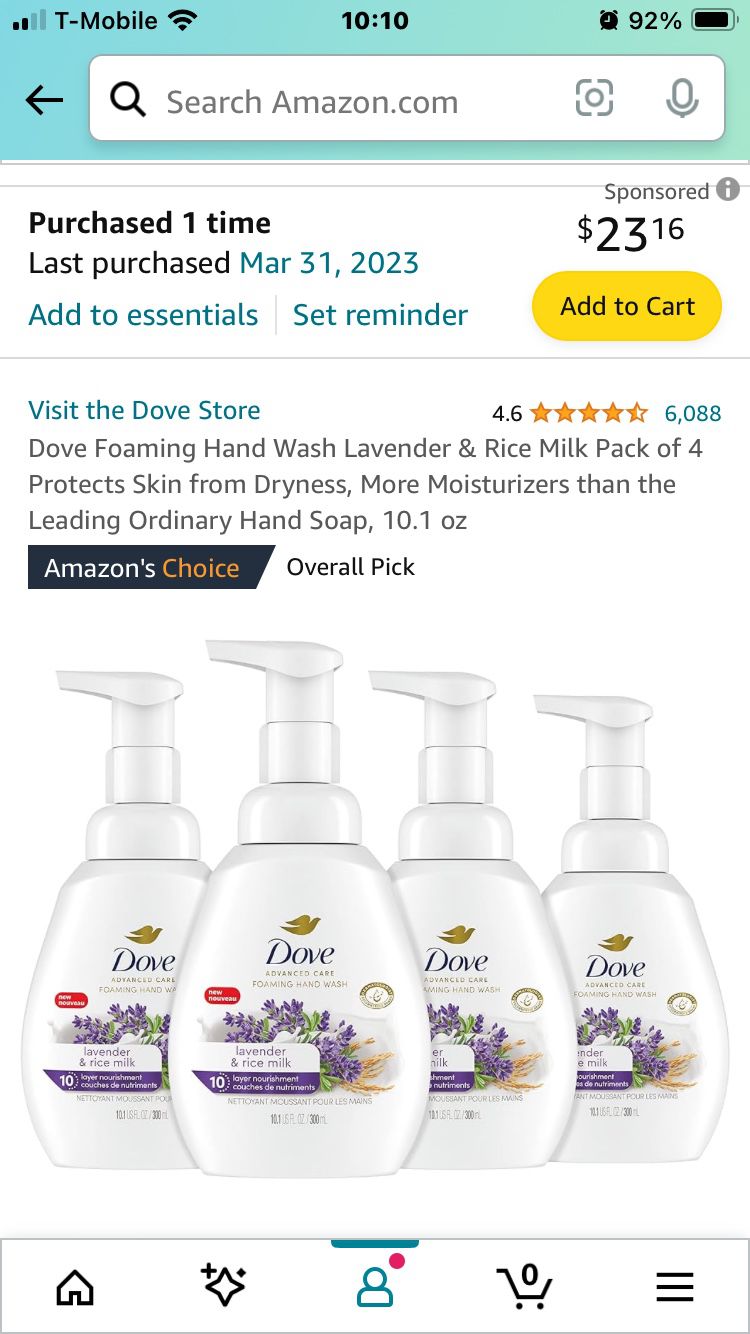Dove Foaming Hand Wash Lavender & Rice Milk Pack of 3 Protects Skin from Dryness, More Moisturizers than the Leading Ordinary Hand Soap, 10.1 oz
