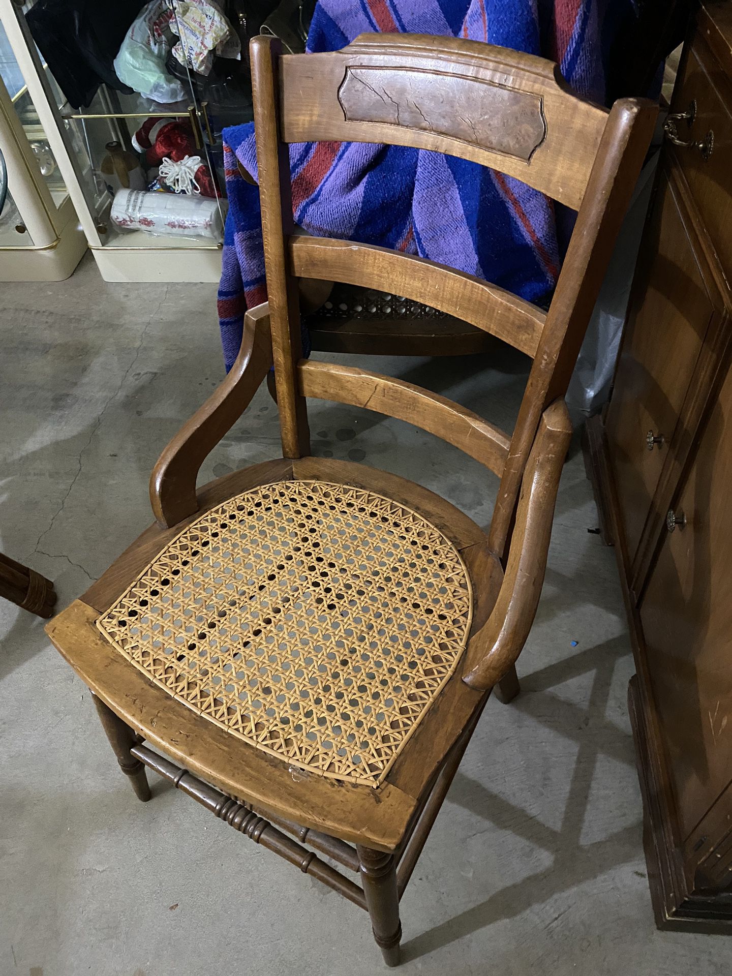 Antique Wooden Cane Chair( See Description)