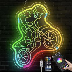 Dirt Bike Gift for Boys Men, 12.7×16.7 Inch Dirtbike Decor Neon Sign for Wall Decor with Infrared Remote and App Control Dimmable Motorcycle Night Lig