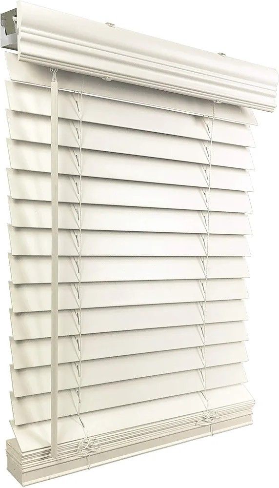 US Window And Floor 2" Faux Wood 47.5" W x 96" H, Inside Mount Cordless Window Blinds, Smooth White
