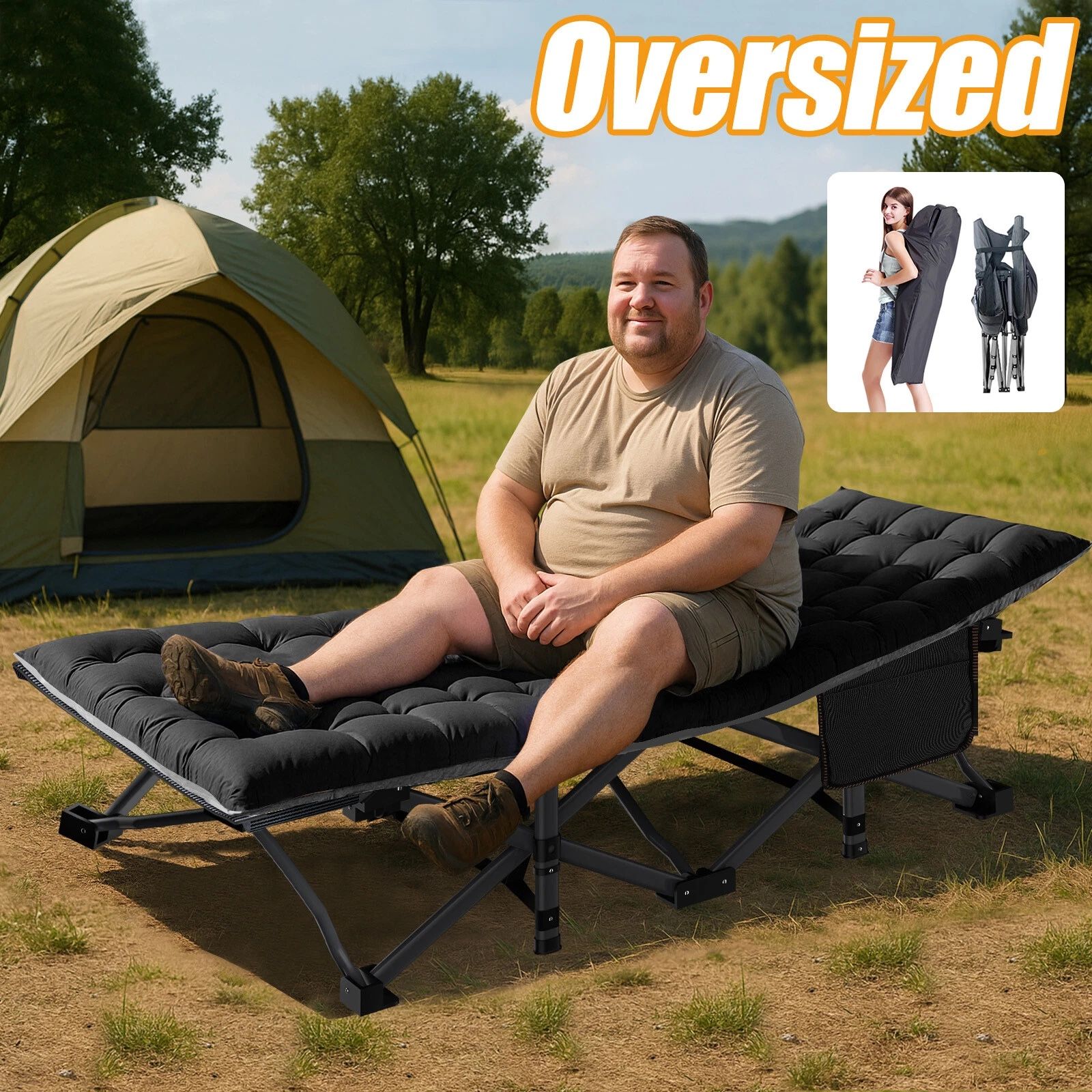 Adults Folding Sleeping Cot Guest Bed Heavy Duty Portable Cots Camping with Mat