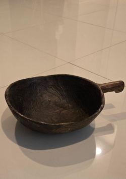 Rustic Hand-Carved Wooden Bowl with Handle