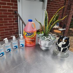 Porcelain Cat Sculpture...cleaners...detergent...snake Plant...all New All For $15