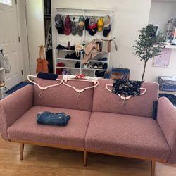✨ 65" Teddy Boucle Futon Sofa Bed – Blush Pink – 2 Pillows Included – $120 OBO