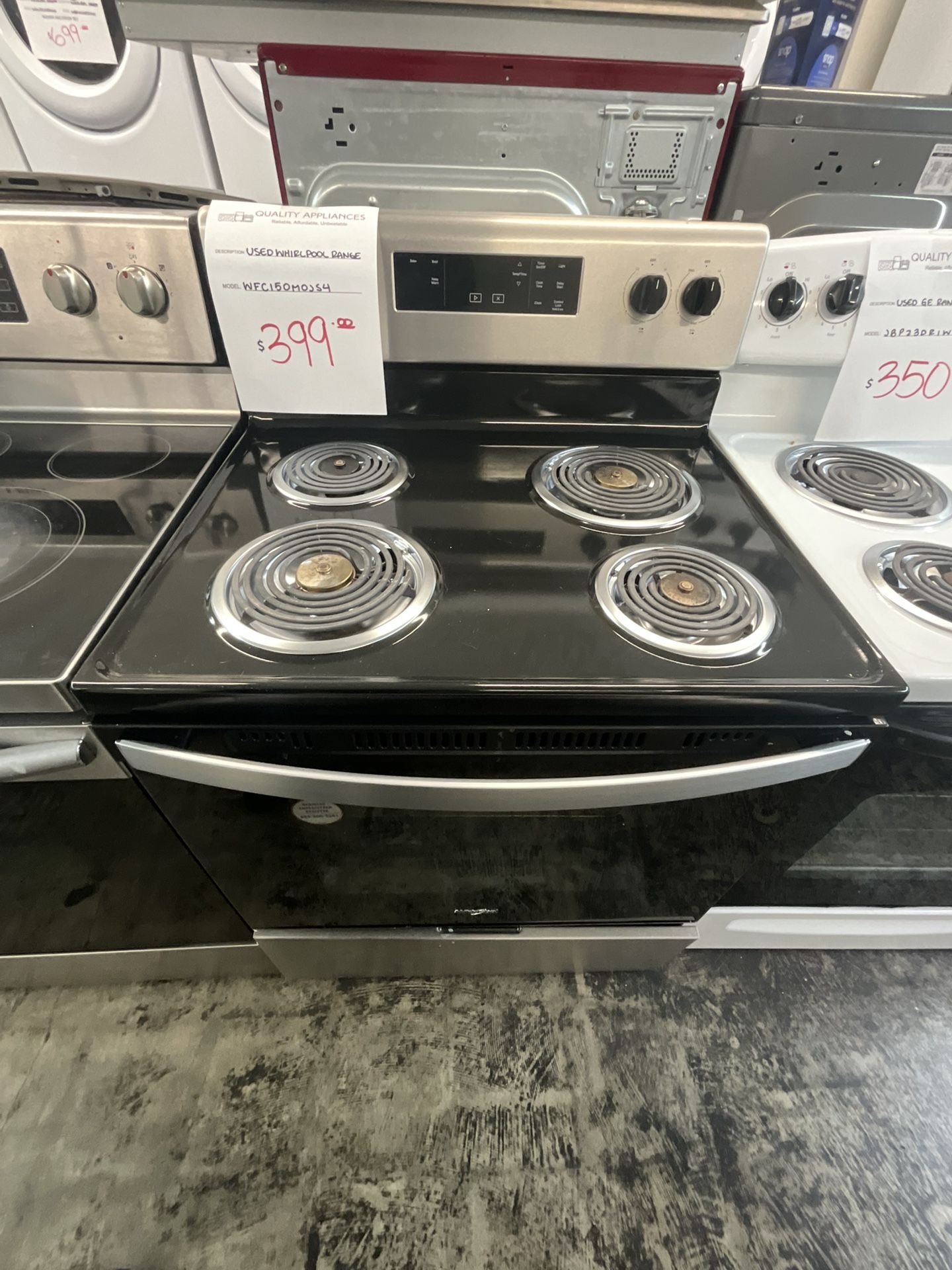 WHIRLPOOL STAINLESS STEEL COIL TOP STOVE