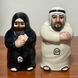 Ceramic Porcelain Arab Man Woman Salt Pepper Shaker Set