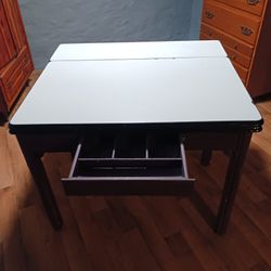 Antique Metal Top Expandable Dining Table.