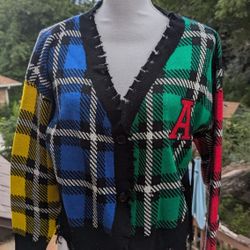 NWT Runway 7 Distressed Plaid Cardigan Size XL 

